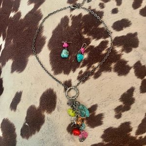 Women’s Western Jewelry Set; Necklace & Earrings, Turquoise, charms.